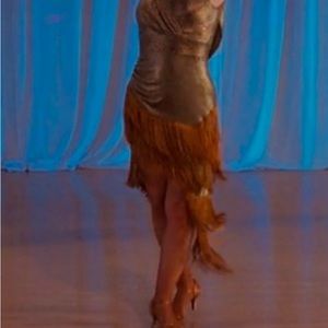 Latin dance dress - Asymmetrical Fringe Party Dress in Bronze Brown